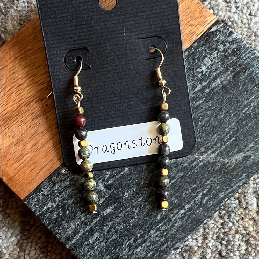 Handmade Dragonstone and Gold Drop Earrings